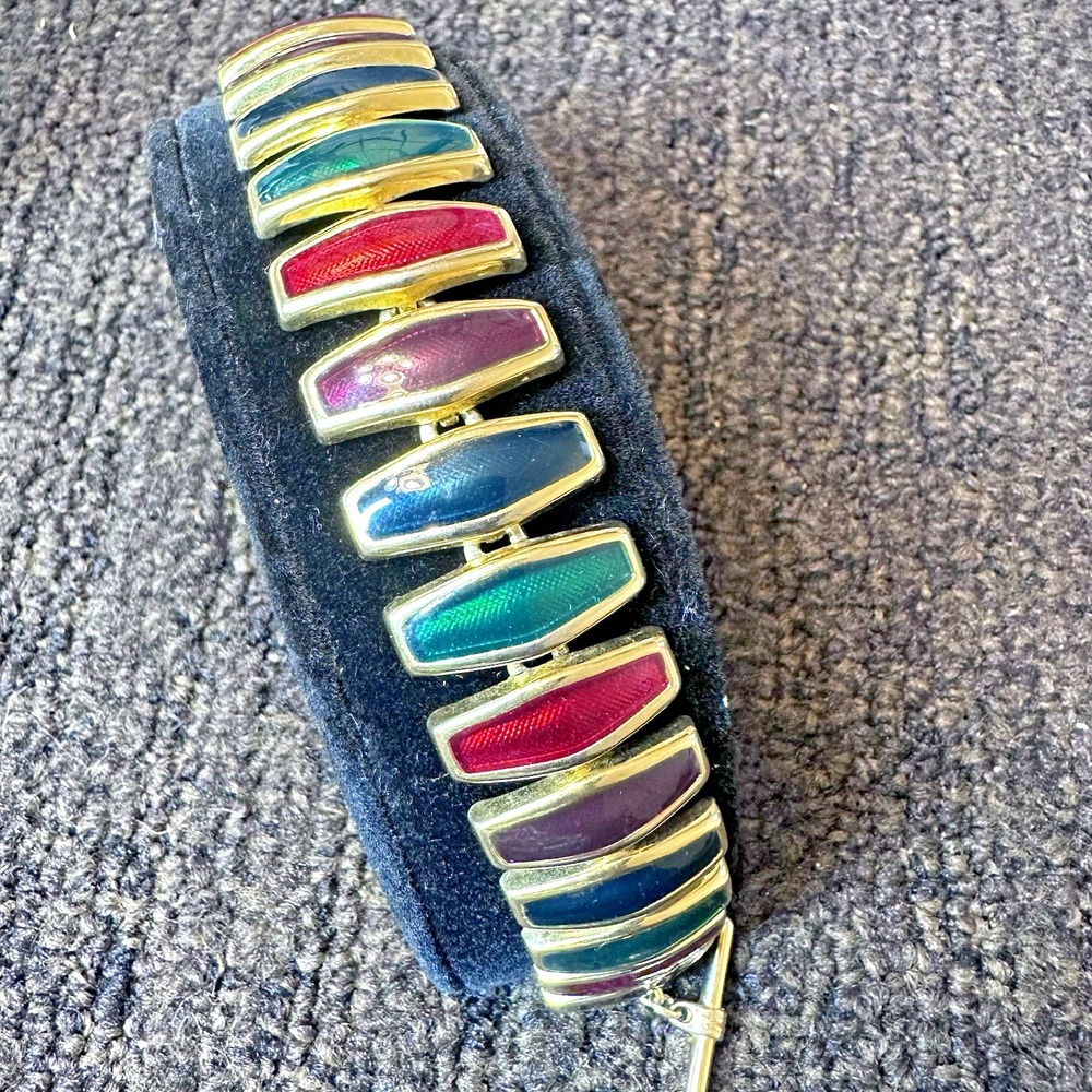 Vintage 80's‎ Bellissima Choice Chunky Multicolored Enamel Jewel Toggle Bracelet